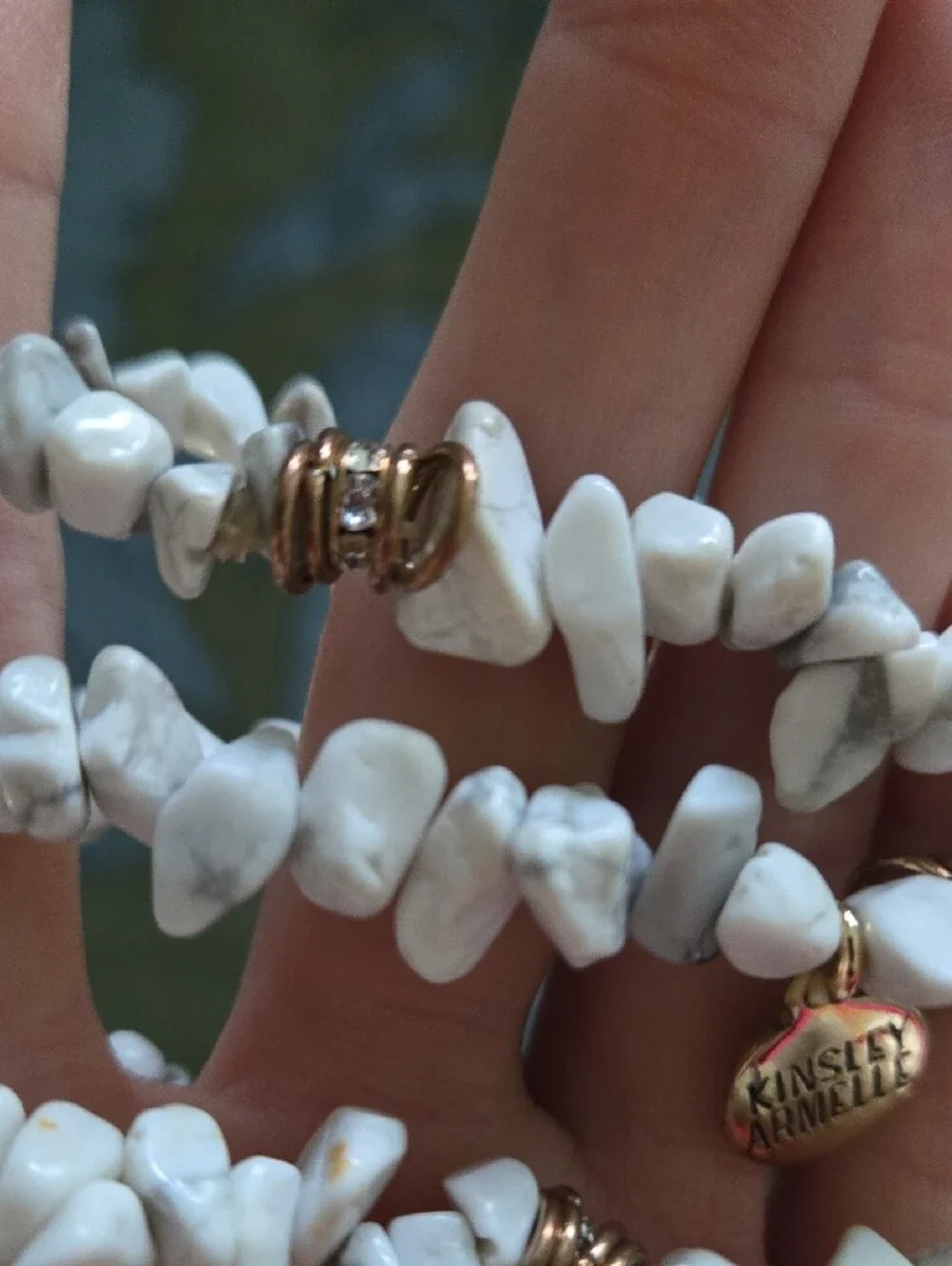 Kinsley Armelle White Howlite Chip Stretch Bracelet Trio with Gold Accents